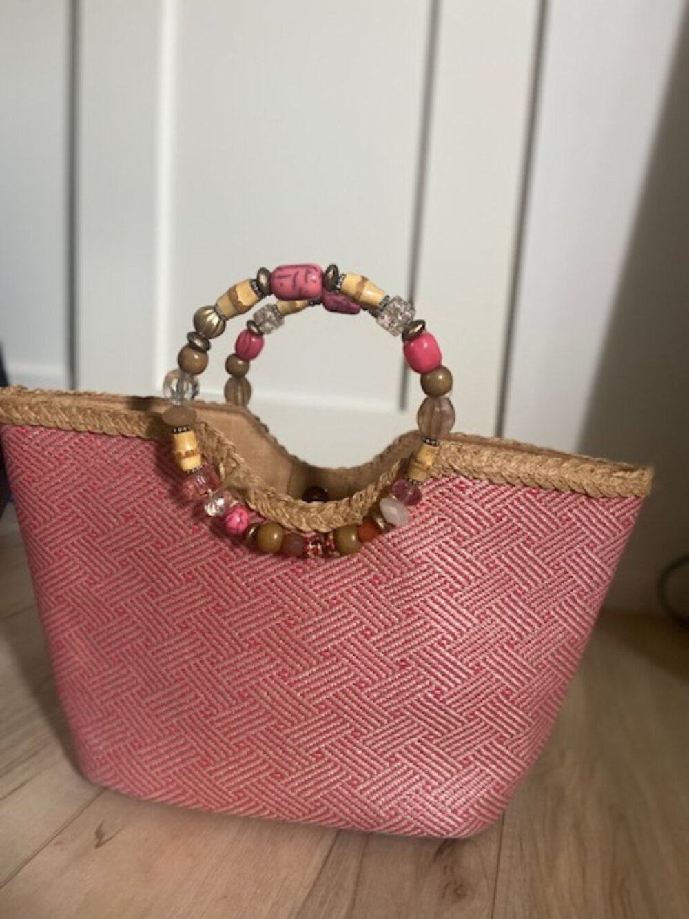 Cappelli Straworld Handbag with Beaded handles